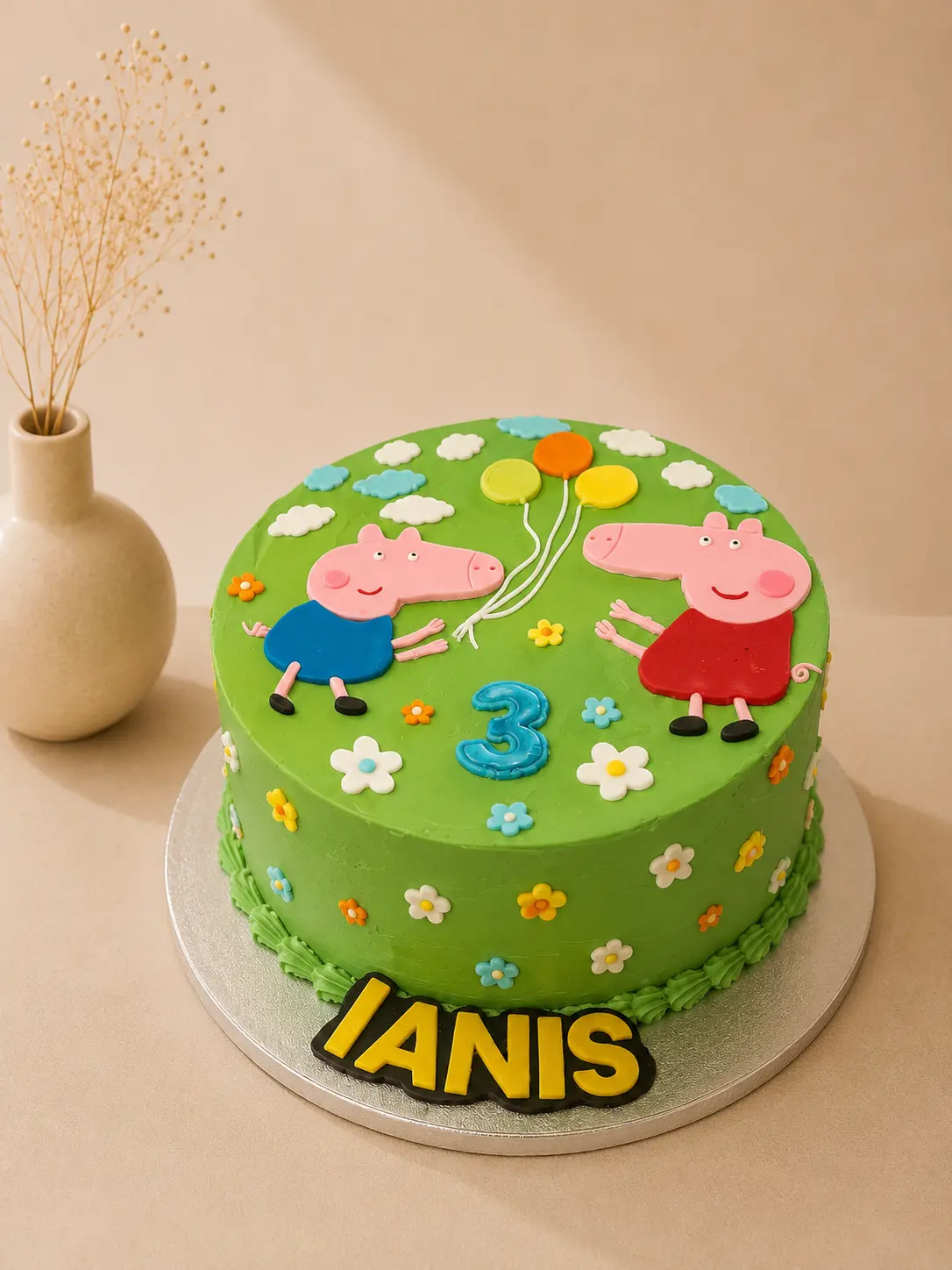 Tort pentru copii personalizat cu Peppa Pig și cifra vârstei